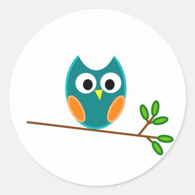 Adesivo Redondo Coruja: Azul e Laranja (Frente)