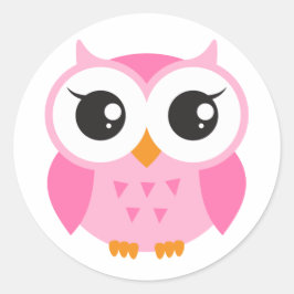 Adesivo Redondo Coruja-bebê rosa-branca