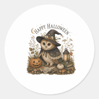 Adesivo Redondo Coruja Bruxa Feliz Halloween Cottagecore