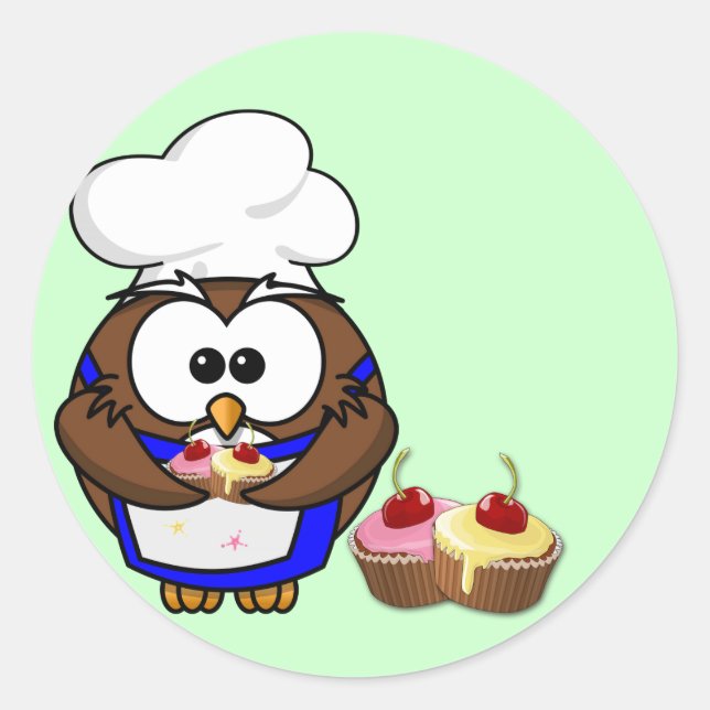 Adesivo Redondo Coruja-chef cupcake (Frente)