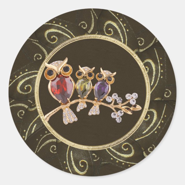 Adesivo Redondo Coruja Coruja Bonita Joias Impressão (Frente)