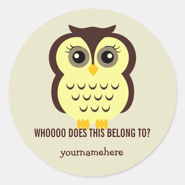 Adesivo Redondo Coruja Cutesy ISTO PERTENCE A Stickers (Frente)