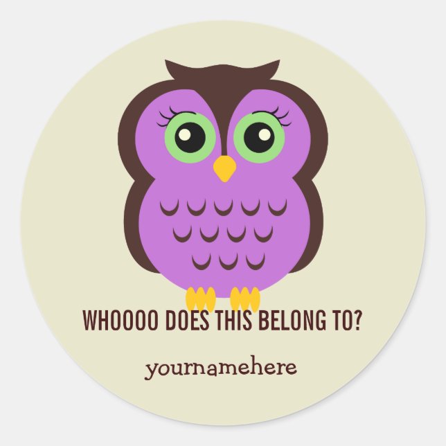 Adesivo Redondo Coruja Cutesy ISTO PERTENCE A Stickers (Frente)