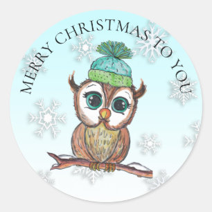 Adesivo Redondo Coruja de Natal sentada no Feriado do Branch