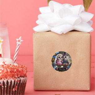 Adesivo Redondo Coruja de Noiva e Groom - Obrigado