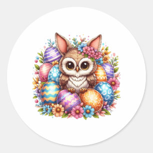 Adesivo Redondo Coruja de páscoa com orelhas de coelho