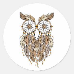 Adesivo Redondo coruja de sonhadores, caçadora de sonhos tribais