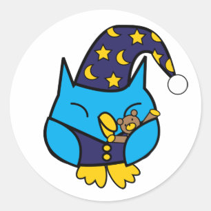 Adesivo Redondo Coruja Dormida Azul