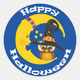 Adesivo Redondo Coruja e lua no Halloween