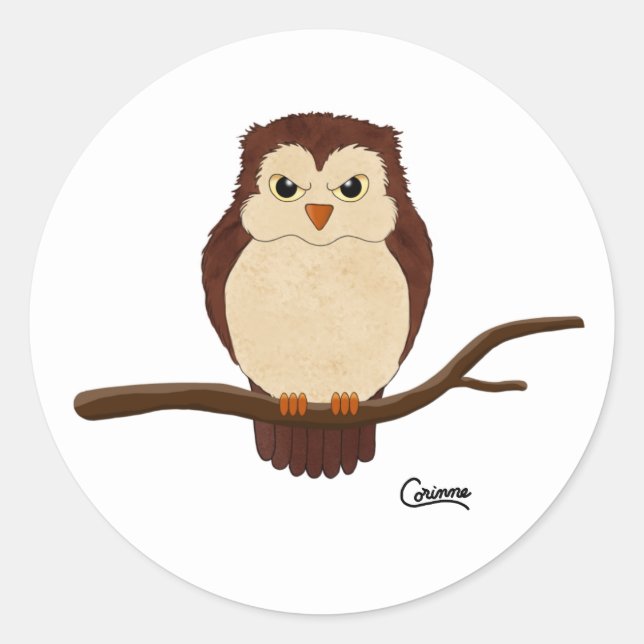 Adesivo Redondo Coruja-Grumpy - Autocolantes (Frente)
