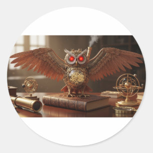Adesivo Redondo Coruja Mecânica Steampunk