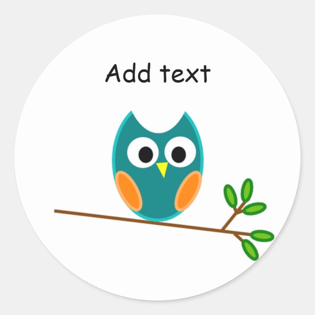 Adesivo Redondo Coruja: Modelo de Coruja Azul e Dourada (Frente)