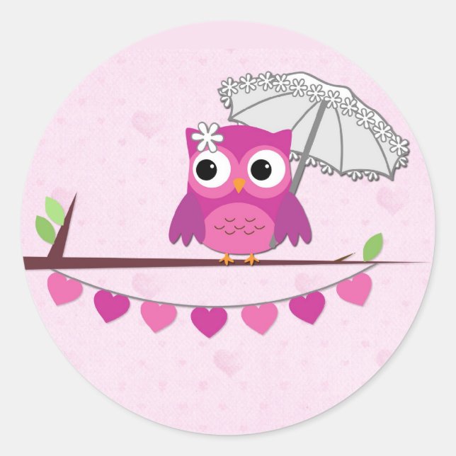 Adesivo Redondo Coruja rosa, Chá de panela (Frente)