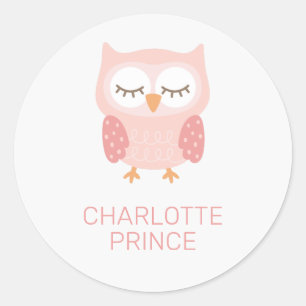 Adesivo Redondo 'Coruja Rosa', fofa personalizada