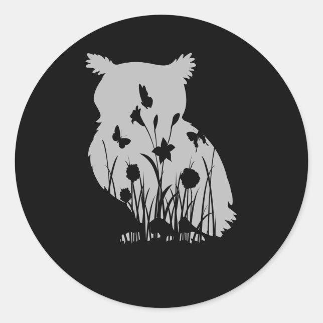 Adesivo Redondo Coruja Silhouette Natureza Aves (Frente)