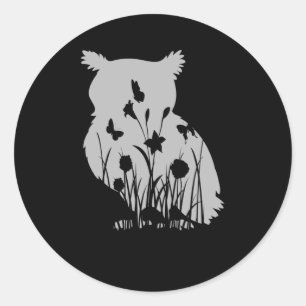 Adesivo Redondo Coruja Silhouette Natureza Aves