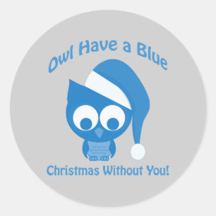 Adesivo Redondo Coruja tem um Natal azul sem você