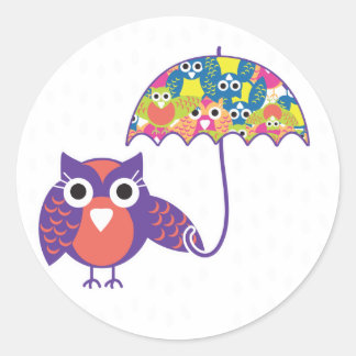 Adesivo Redondo coruja-umberela