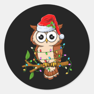 Adesivo Redondo Coruja Usando Chapéu de Papai Noel Natal - Pássaro