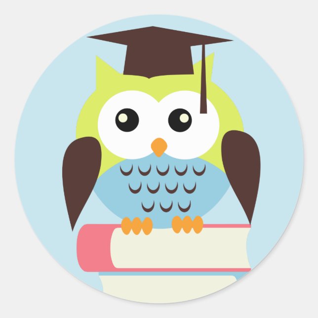 Adesivo Redondo Coruja Verde/Azul (Frente)