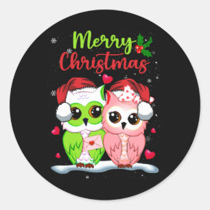 Adesivo Redondo Corujas Bonitas Papais noeis Casais Feliz Natal Co