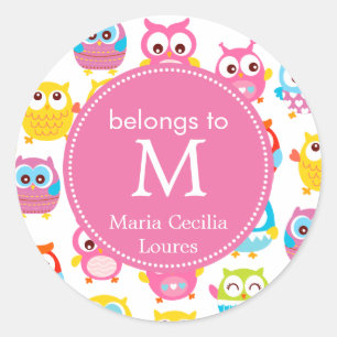Adesivo Redondo Corujas bonitos de Litte Monogrammed