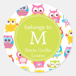 Adesivo Redondo Corujas bonitos de Litte Monogrammed