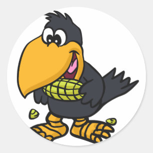 Adesivo Redondo Corvo-branco comendo milho  escolher cor de fundo