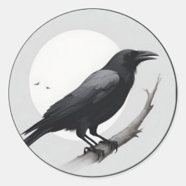 Adesivo Redondo Corvo com a lua