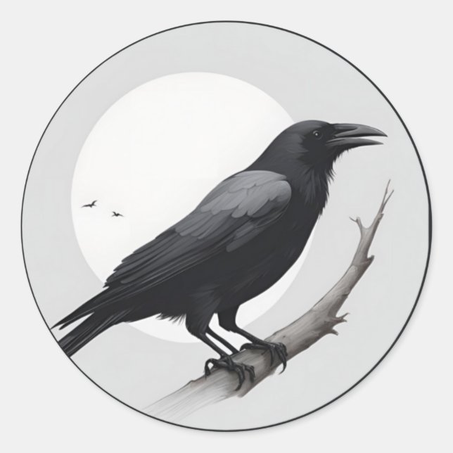Adesivo Redondo Corvo com a lua (Frente)