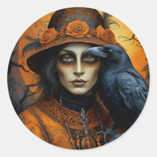 Adesivo Redondo Corvo de Dia das Bruxas Spooky em Disguise