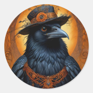 Adesivo Redondo Corvo de Dia das Bruxas Spooky em Disguise