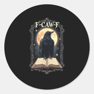 Adesivo Redondo Corvo F-Caw-F Engraçado Dia das Bruxas Corvo Lua