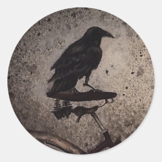 Adesivo Redondo Corvo negro em bicicleta de safra