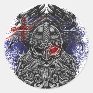 Adesivo Redondo corvos de Odin espadas Mitologia Viking bandeira d