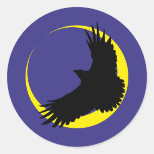 Adesivo Redondo Corvos lua meia-lua raven crescent moon
