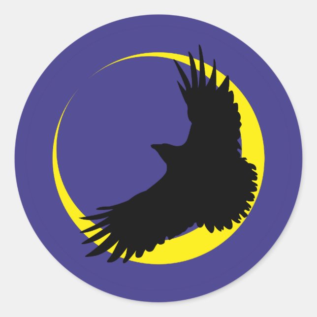 Adesivo Redondo Corvos lua meia-lua raven crescent moon (Frente)