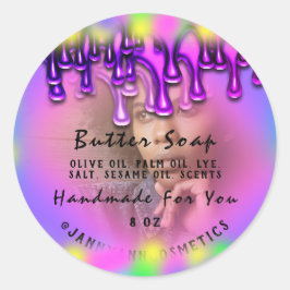 Adesivo Redondo Cosméticos de sabão de manteiga Foto holográfica f