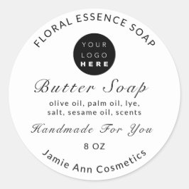Adesivo Redondo Cosméticos de sabão de manteiga Logotipo branco fe