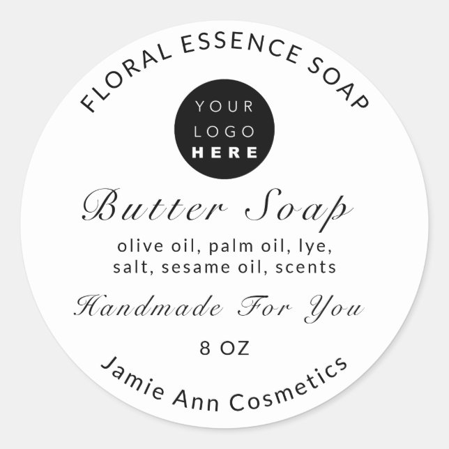 Adesivo Redondo Cosméticos de sabão de manteiga Logotipo branco fe (Frente)