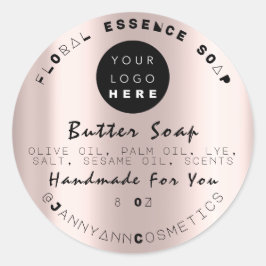 Adesivo Redondo Cosméticos de sabão de manteiga Logotipo de Rosa f