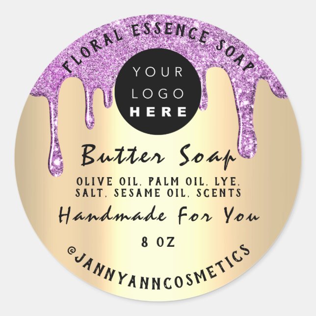 Adesivo Redondo Cosméticos de sabão de manteiga, púrpura, feitos à (Frente)