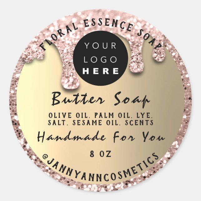 Adesivo Redondo Cosméticos de sabão de manteiga Rosa de brilho fei (Frente)