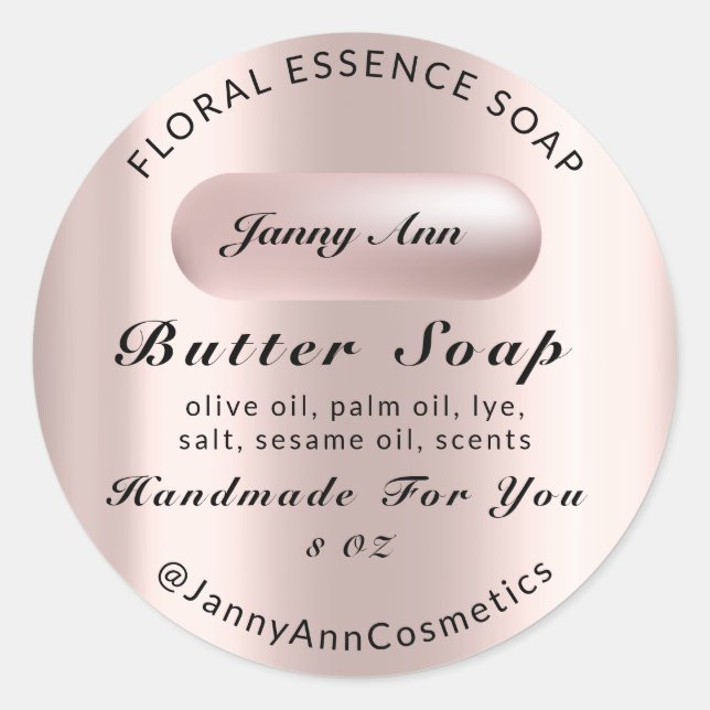 Adesivo Redondo Cosméticos de sabão de manteiga Rosa social de pro (Frente)