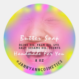 Adesivo Redondo Cosméticos de sabão de manteiga Sorriso Holográfic