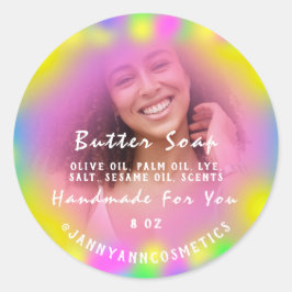 Adesivo Redondo Cosméticos de sabão-manteiga Foto Hológrafo Rosa G