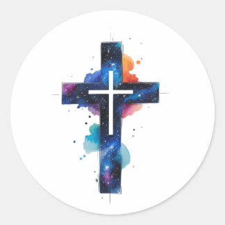 Adesivo Redondo Cosmic Grace Galaxy Christian Cross Sticker