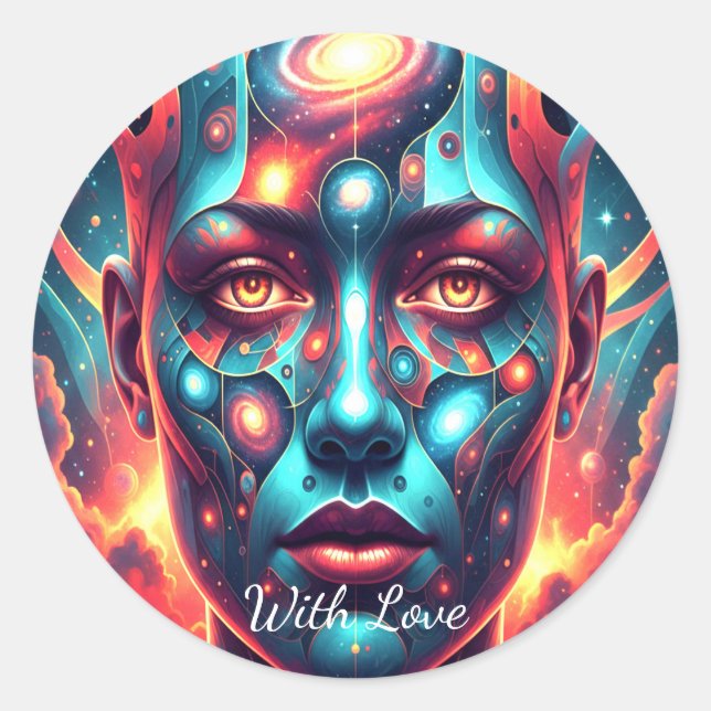 Adesivo Redondo Cosmic Mosaic Face "With Love" (Frente)