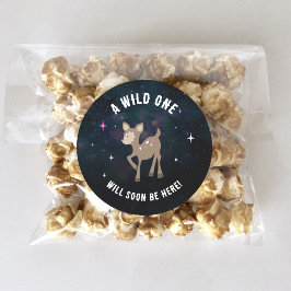 Adesivo Redondo Cósmico Vivo Selvagem Um Chá de fraldas Rosa