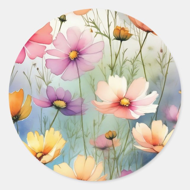 Adesivo Redondo Cosmos Floral Minimalista (Frente)
